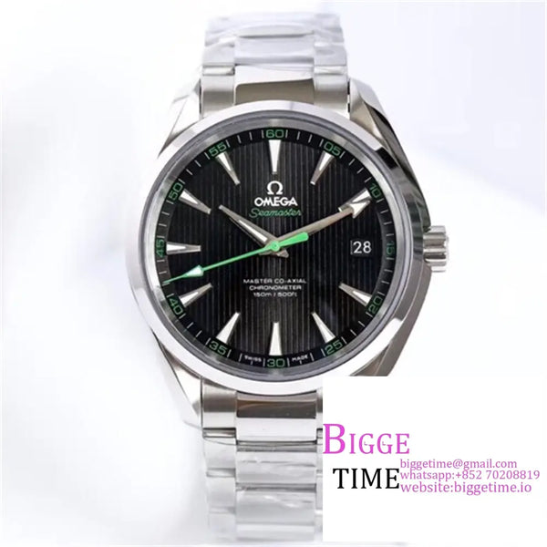 Seamaster 41Mm Aqua Terra 150M Black Textured Dial Green Hand Ss Bracelet Vsf A8500 Option1 Omega