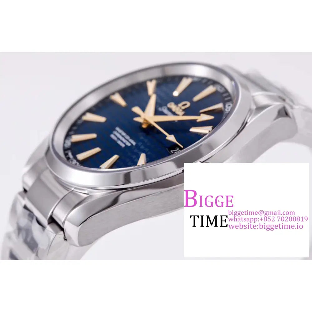 Seamaster 41Mm Aqua Terra 150M Blue Textured Dial Yg Hand Ss Bracelet Vsf A8500 Omega