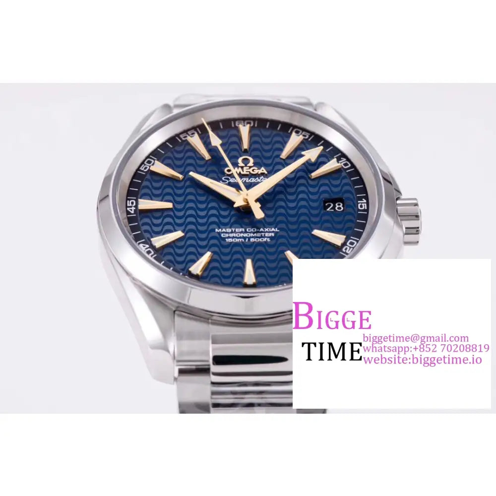 Seamaster 41Mm Aqua Terra 150M Blue Textured Dial Yg Hand Ss Bracelet Vsf A8500 Omega