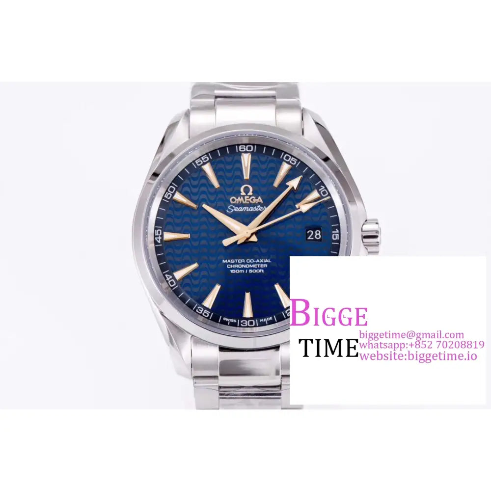 Seamaster 41Mm Aqua Terra 150M Blue Textured Dial Yg Hand Ss Bracelet Vsf A8500 Omega