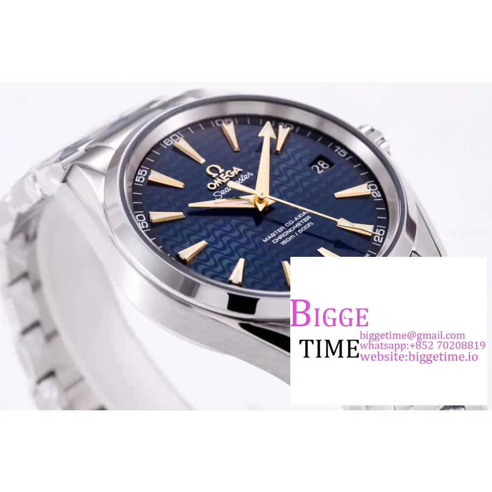 Seamaster 41Mm Aqua Terra 150M Blue Textured Dial Yg Hand Ss Bracelet Vsf A8500 Omega