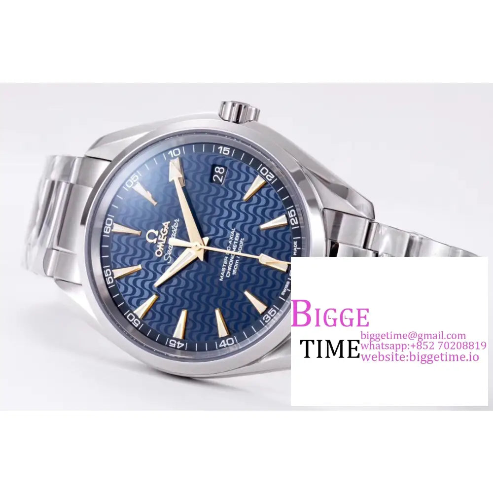 Seamaster 41Mm Aqua Terra 150M Blue Textured Dial Yg Hand Ss Bracelet Vsf A8500 Omega