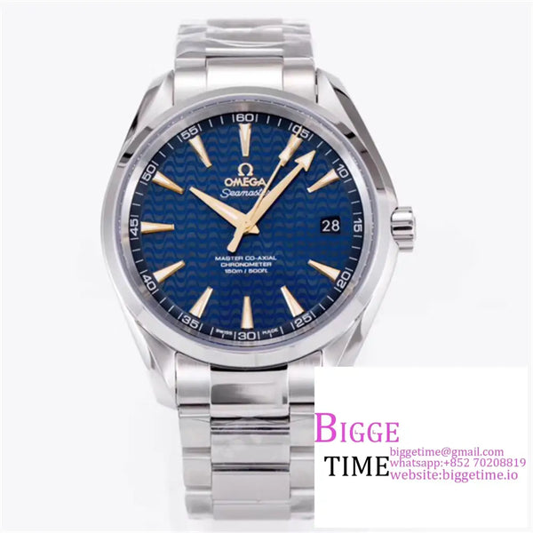 Seamaster 41Mm Aqua Terra 150M Blue Textured Dial Yg Hand Ss Bracelet Vsf A8500 Option1 Omega