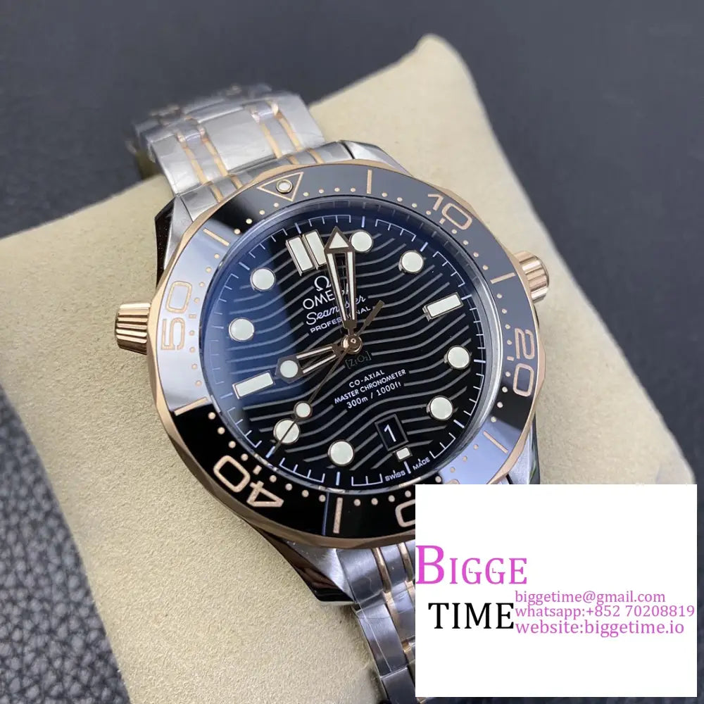 Seamaster Diver 300M 42Mm Ceramic Rg/Ss Black Dial Bracelet Vsf A8800 Omega