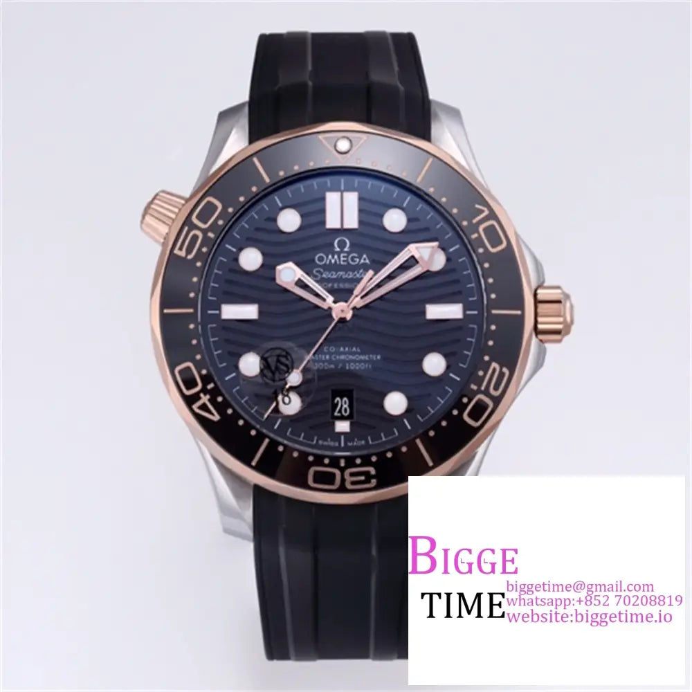 Seamaster Diver 300M 42Mm Ceramic Rg/Ss Black Dial Rubber Strap Vsf A8800 Option1 Omega