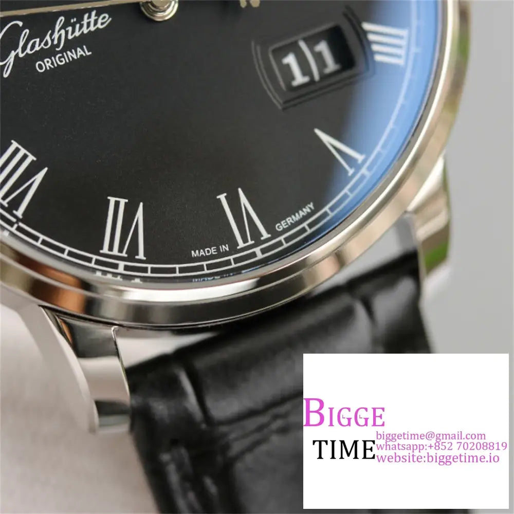 Senator Date Moon Phase 40Mm Black Dial Leather Strap V9F Nh35 Glashutte