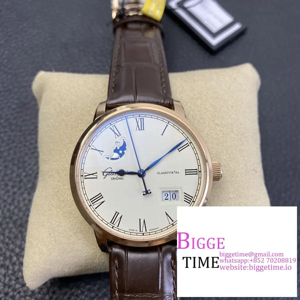 Senator Date Moon Phase 40Mm Rg White Dial Brown Leather Strap V9F Nh35 Option1 Glashutte