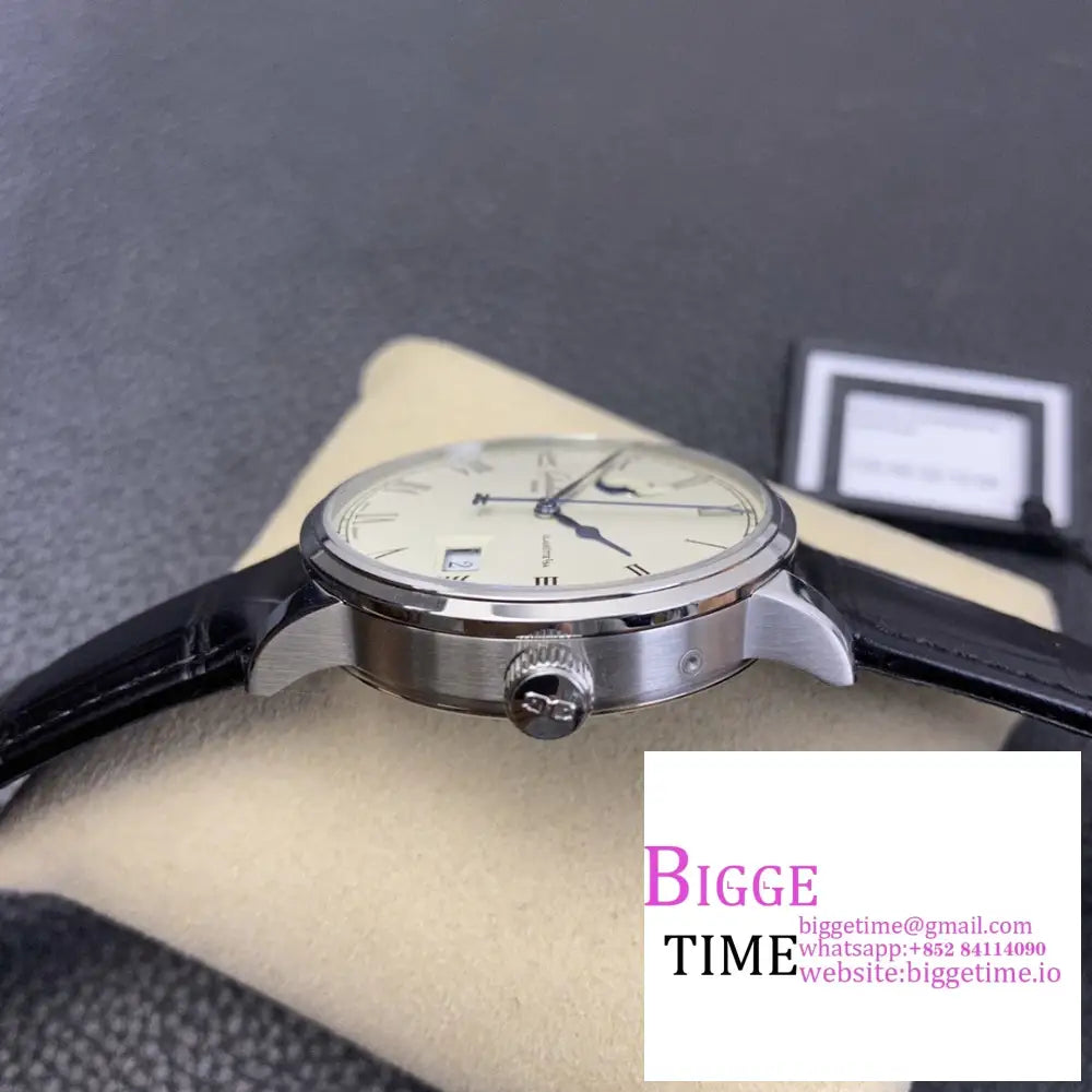 Senator Date Moon Phase 40Mm White Dial Black Leather Strap V9F Nh35 Glashutte
