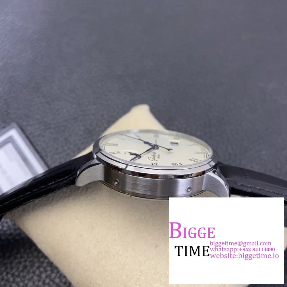 Senator Date Moon Phase 40Mm White Dial Black Leather Strap V9F Nh35 Glashutte