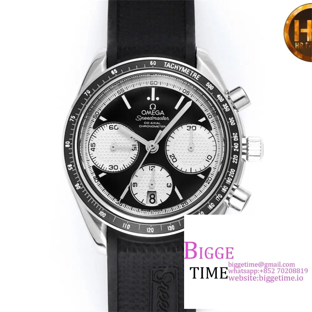 Speedmaster 40Mm Racing Master Black/White Dial Black Rubber Strap Hrf A7750 Omega