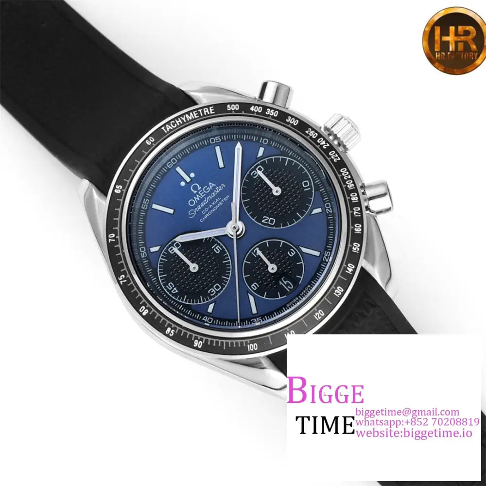 Speedmaster 40Mm Racing Master Blue/Black Dial Black Rubber Strap Hrf A7750 Omega