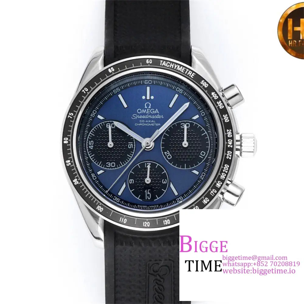 Speedmaster 40Mm Racing Master Blue/Black Dial Black Rubber Strap Hrf A7750 Omega