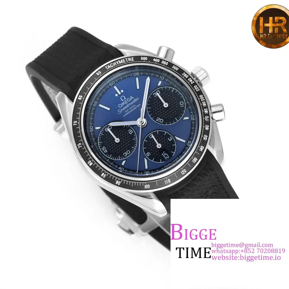 Speedmaster 40Mm Racing Master Blue/Black Dial Black Rubber Strap Hrf A7750 Omega