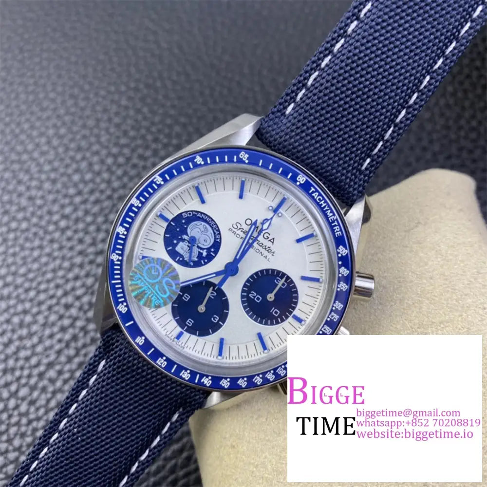 Speedmaster 42Mm Moonwatch Professional ??Silver Snoopy Award?? 50Th Anniversary Blue Rubber Strap