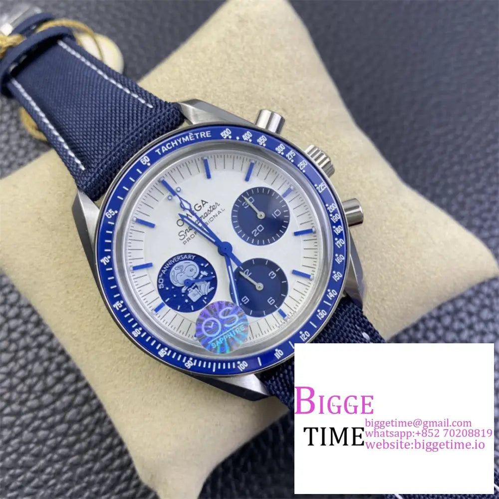 Speedmaster 42Mm Moonwatch Professional ??Silver Snoopy Award?? 50Th Anniversary Blue Rubber Strap