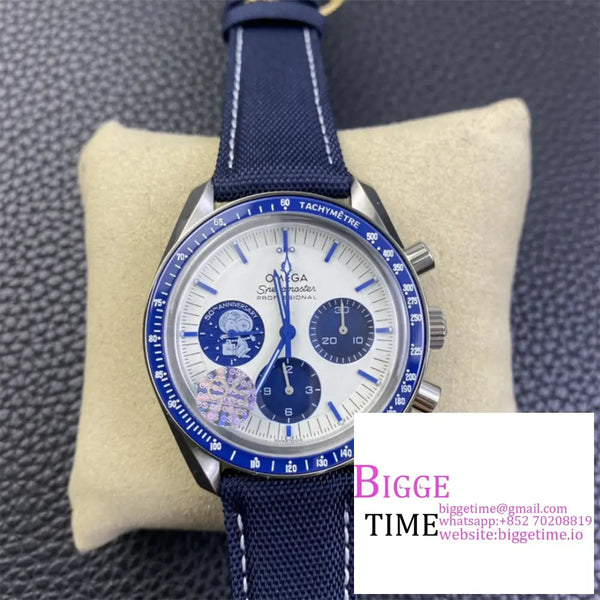 Speedmaster 42Mm Moonwatch Professional ??Silver Snoopy Award?? 50Th Anniversary Blue Rubber Strap