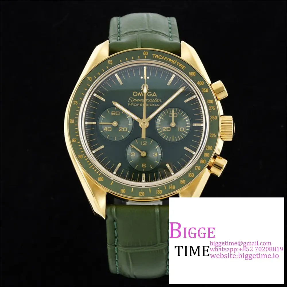 Speedmaster 42Mm Moonwatch Professional Yg Green Dial Rubber Strap Rmf A7750 Option1 Omega