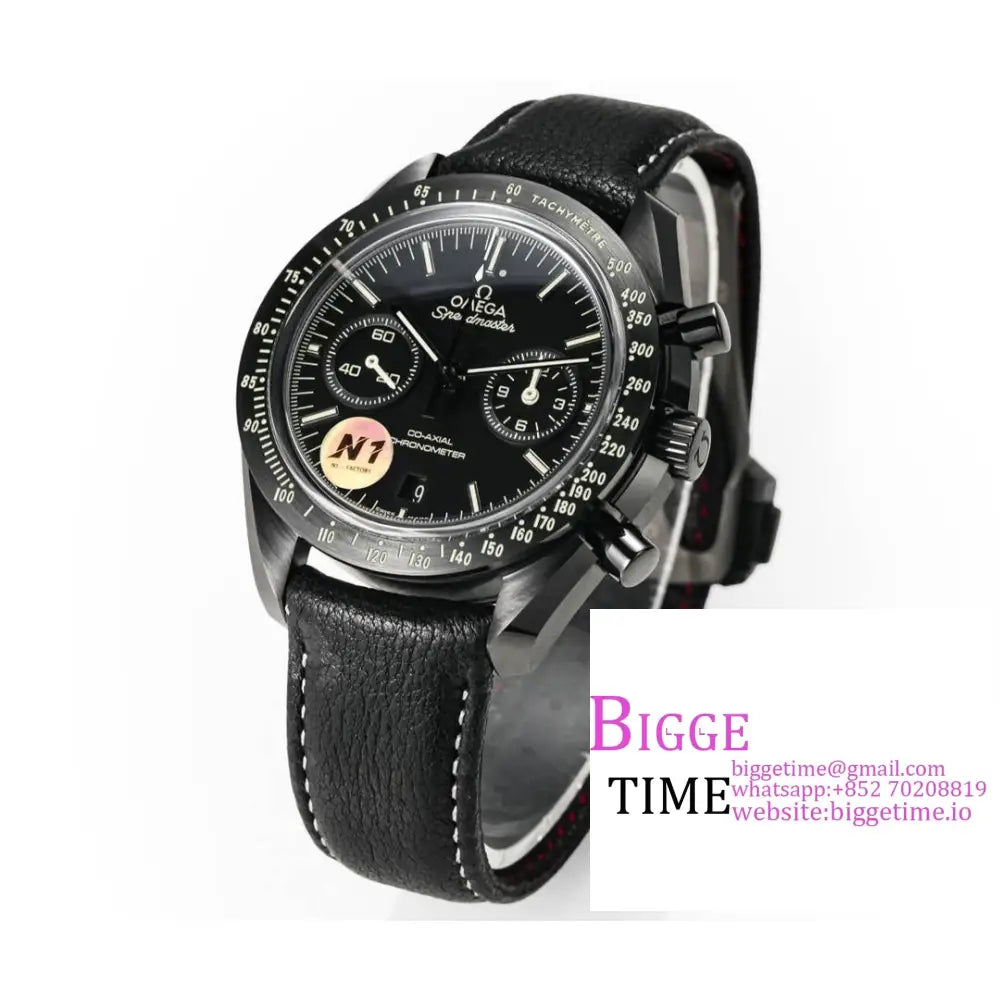 Speedmaster 44Mm “Dark Side Of The Moon” Real Ceramic Black Dial Leather Strap N1F A7750 Omega