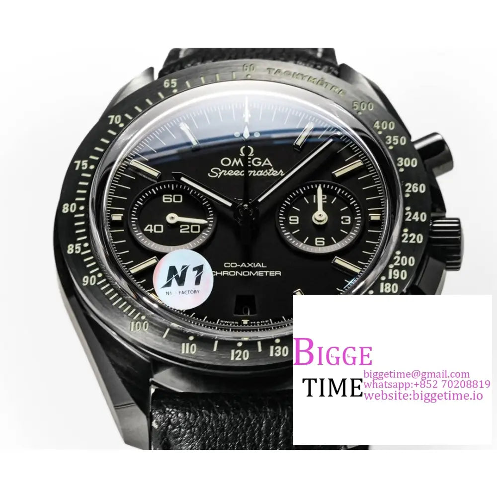 Speedmaster 44Mm “Dark Side Of The Moon” Real Ceramic Black Dial Leather Strap N1F A7750 Omega