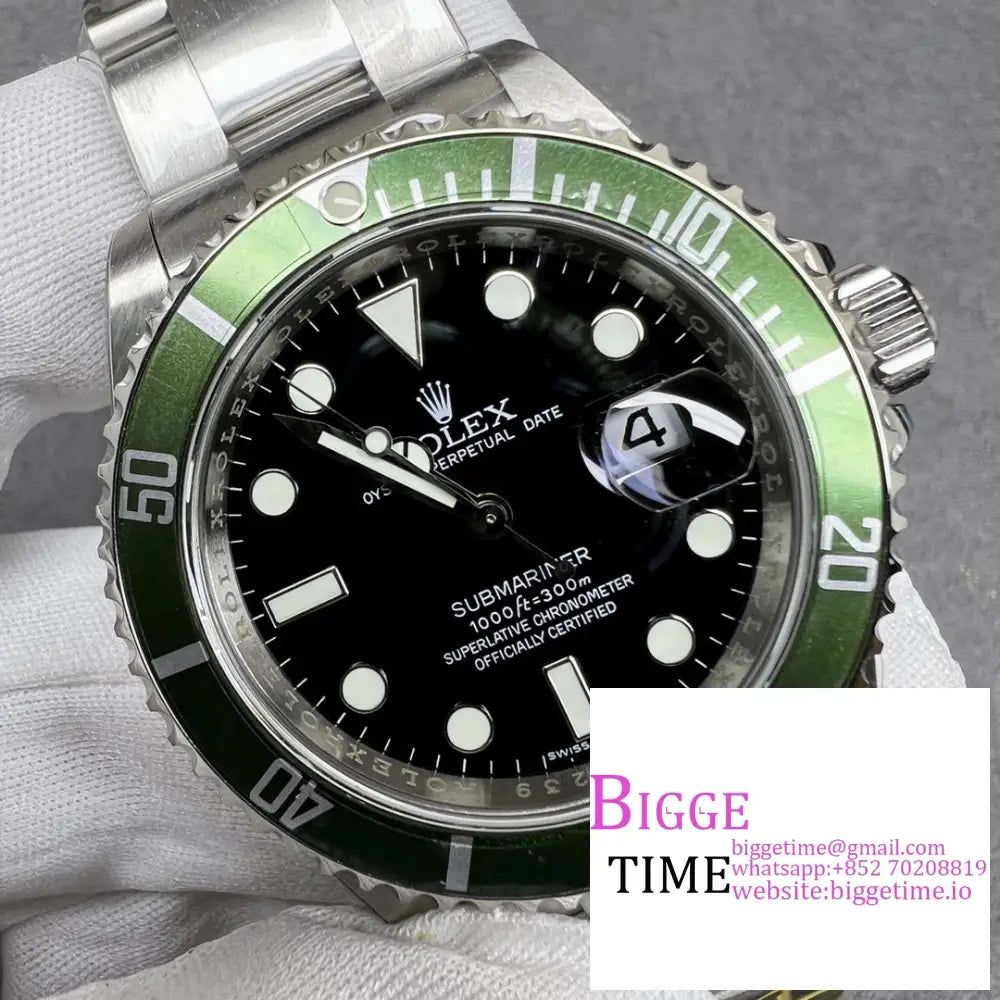 Submariner 40Mm 116610Lv 904L Green Bezel Black Dial Rehaut Ss Bracelet Raf A3135 Rolex