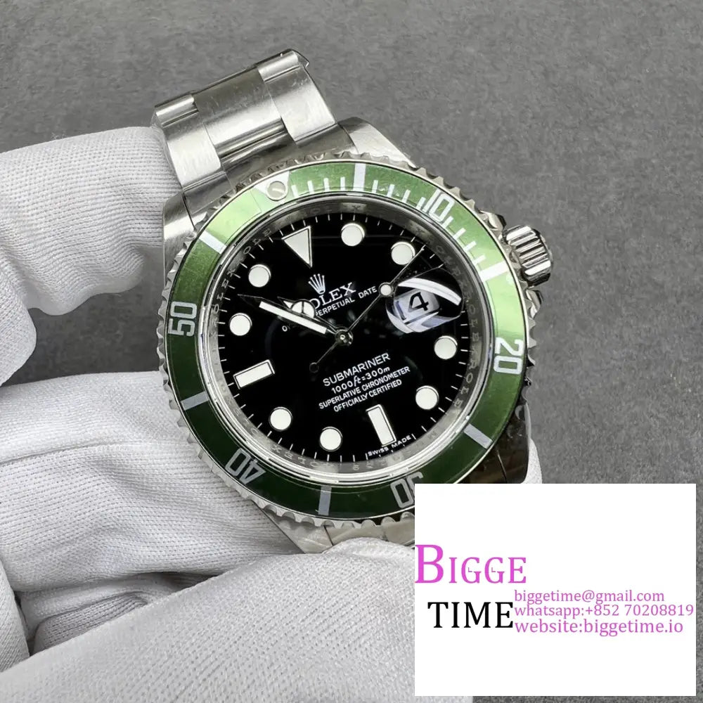 Submariner 40Mm 116610Lv 904L Green Bezel Black Dial Rehaut Ss Bracelet Raf A3135 Rolex