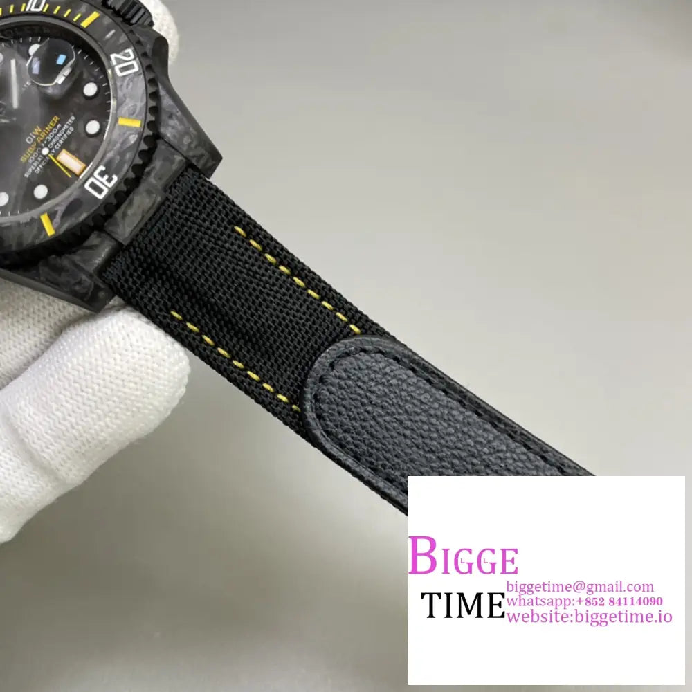 Diw Submariner 40Mm Forged Carbon Yellow Element Black Dial Nylon Strap Vsf Vs3135 Rolex