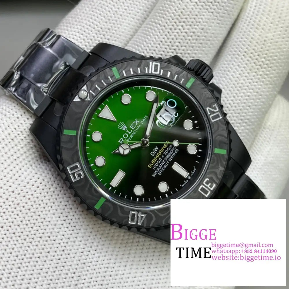 Diw Submariner 40Mm Dlc Green/Black Dial Ss Bracelet Vsf Vs3135 Rolex