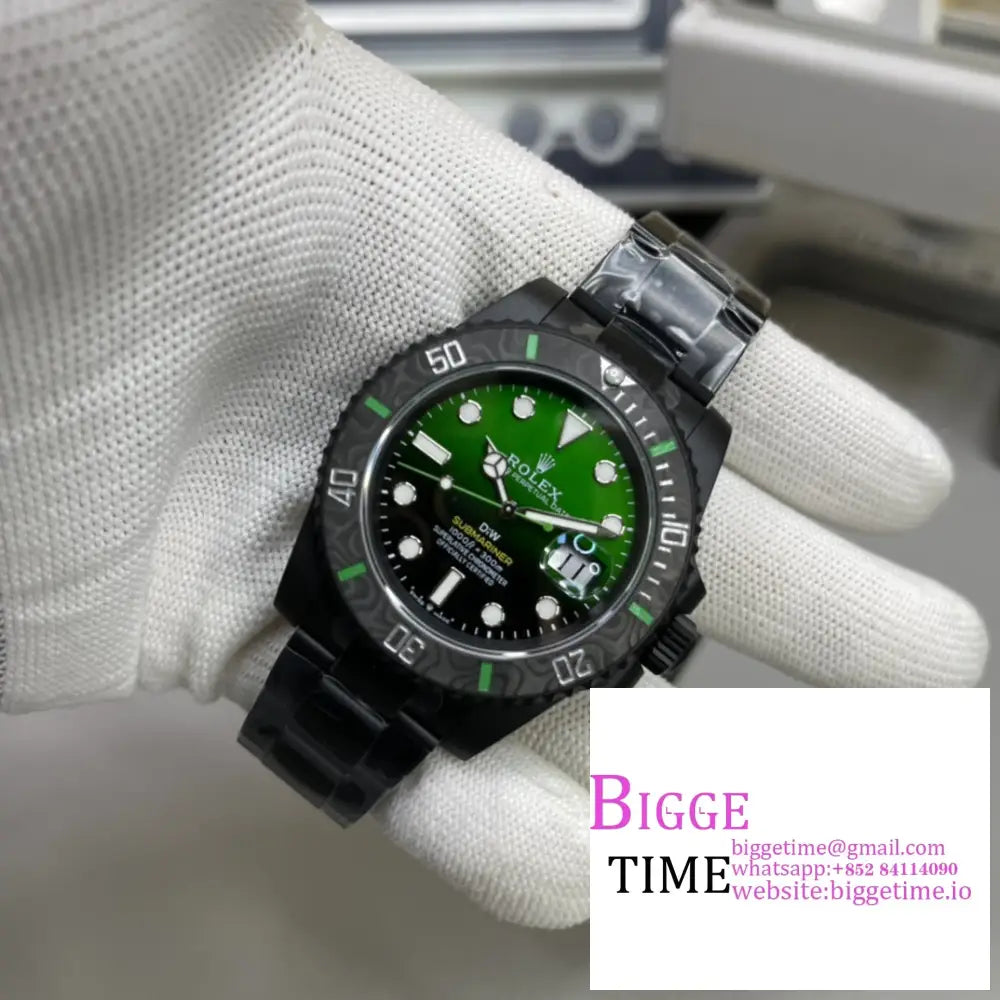 Diw Submariner 40Mm Dlc Green/Black Dial Ss Bracelet Vsf Vs3135 Rolex
