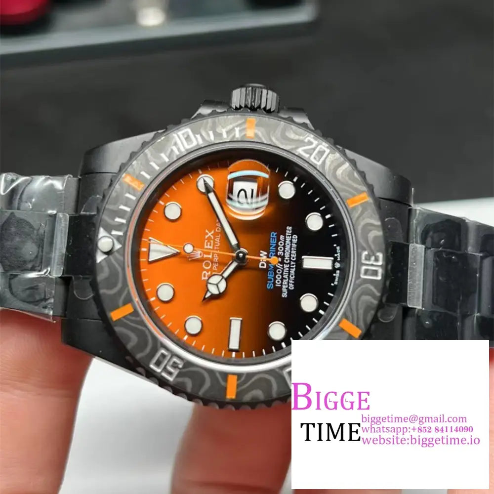 Diw Submariner 40Mm Dlc Orange/Black Dial Ss Bracelet Vsf Vs3135 Rolex