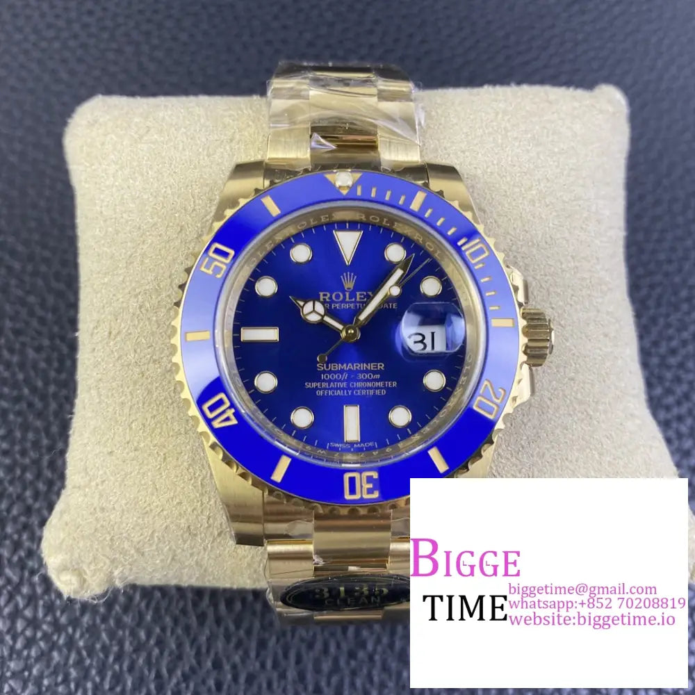 Submariner Yg 40Mm 116618Lb 904L Ceramic Blue Dial Bracelet Clean Factory Cf Vr3135 Rolex