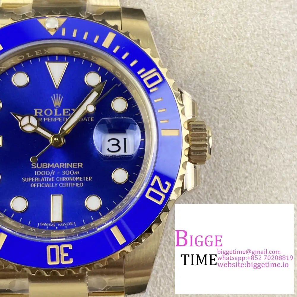 Submariner Yg 40Mm 116618Lb 904L Ceramic Blue Dial Bracelet Clean Factory Cf Vr3135 Rolex