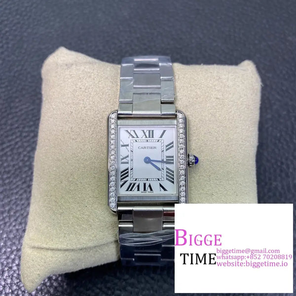 Tank 24Mm Diamond Bezel White Dial Ss Bracelet K11F Swiss Quartz Option1 Cartier