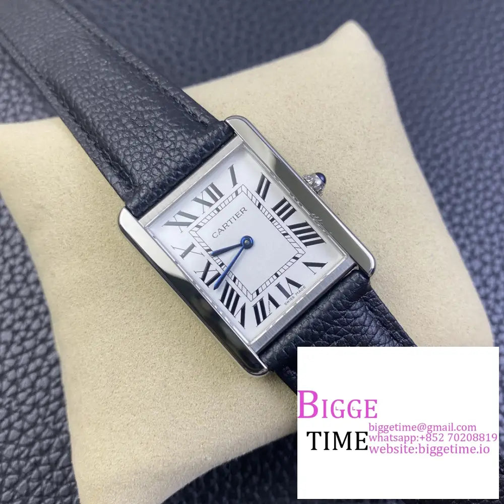 Tank 24Mm White Dial Black Leather Strap Drf Swiss Quartz Cartier