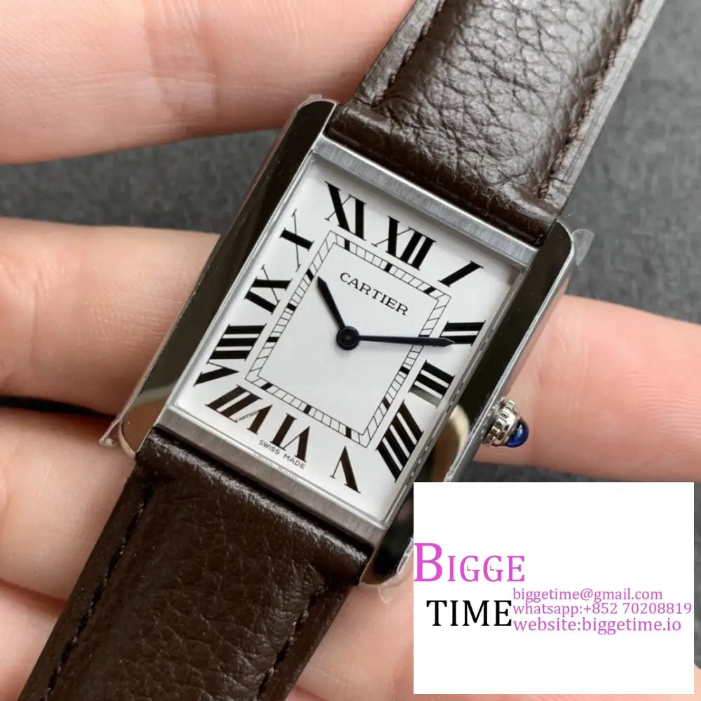 Tank 24Mm White Dial Brown Leather Strap K11F Swiss Quartz Cartier