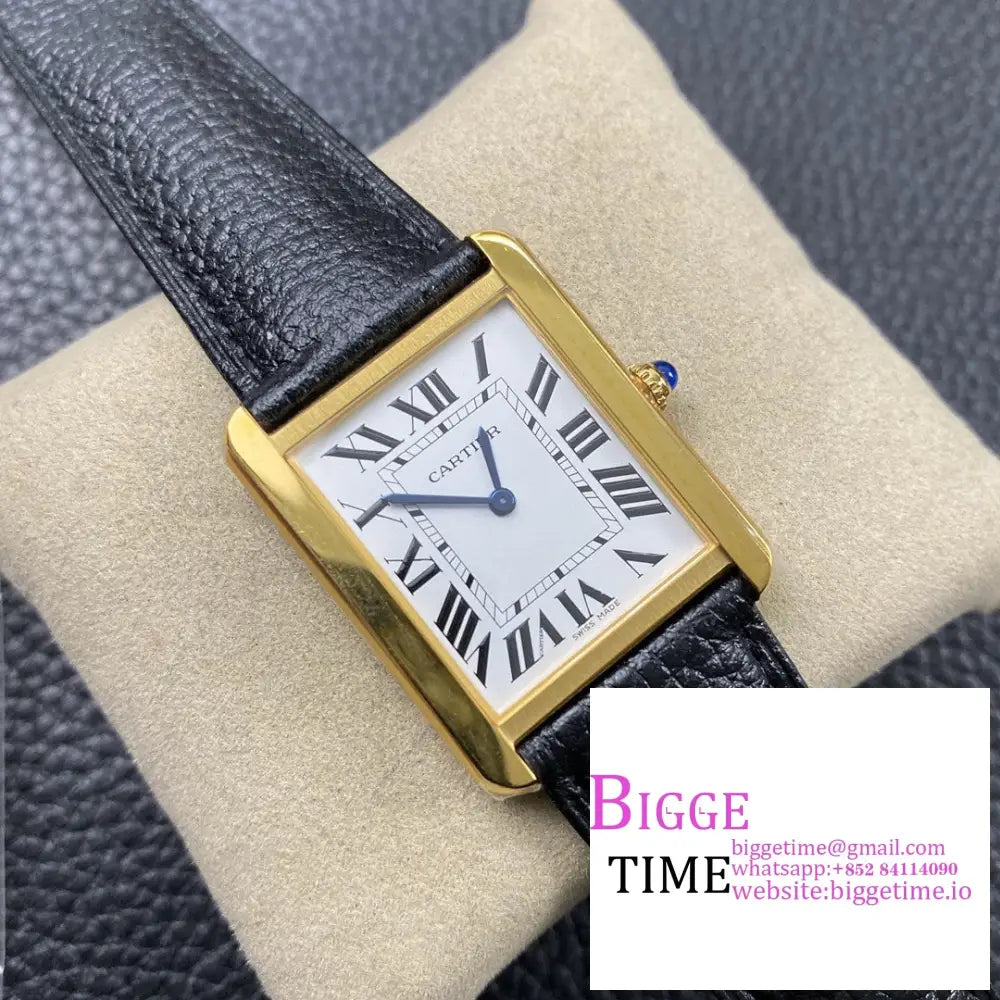 Tank 24Mm Yg White Dial Black Leather Strap K11F Swiss Quartz Cartier
