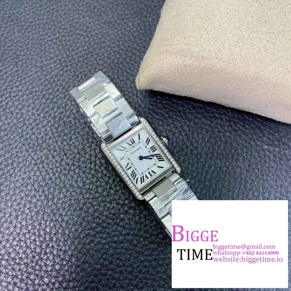 Tank 24Mm Diamond Bezel White Dial Ss Bracelet K11F Swiss Quartz Cartier