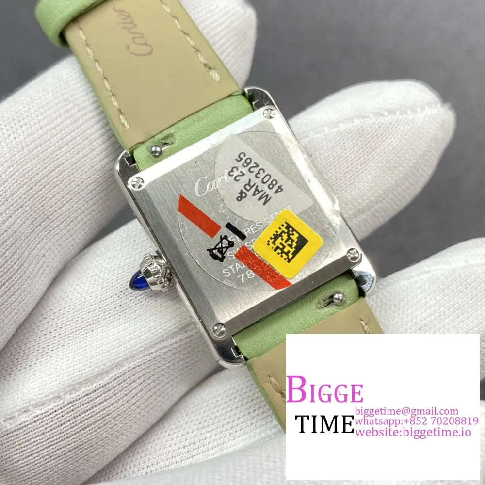 Tank Must 22Mm White Dial Green Leather Strap F1F Swiss Quartz Cartier