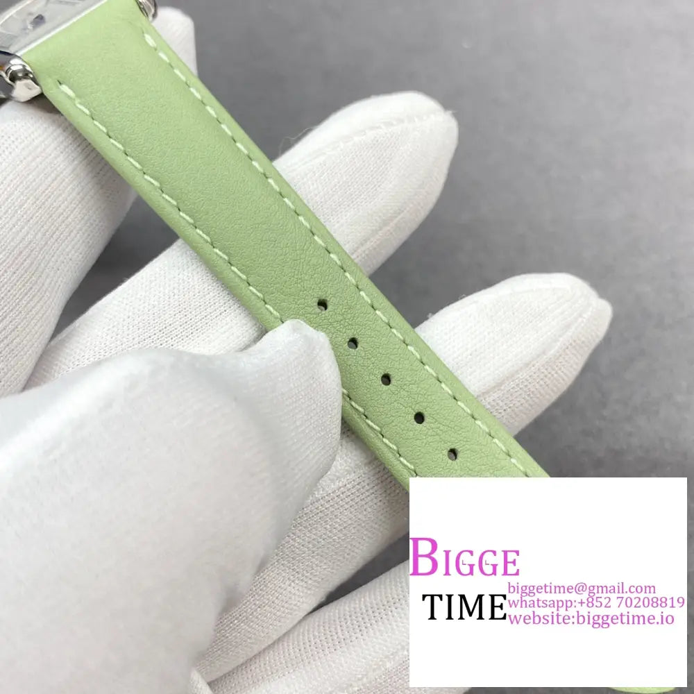 Tank Must 22Mm White Dial Green Leather Strap F1F Swiss Quartz Cartier