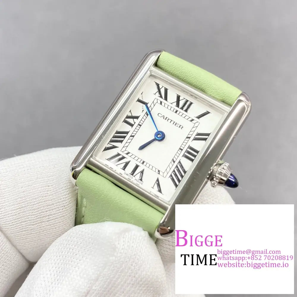 Tank Must 22Mm White Dial Green Leather Strap F1F Swiss Quartz Option1 Cartier