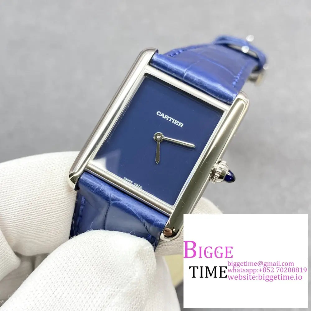 Tank Must 25Mm Blue Dial Leather Strap F1F Swiss Quartz Cartier