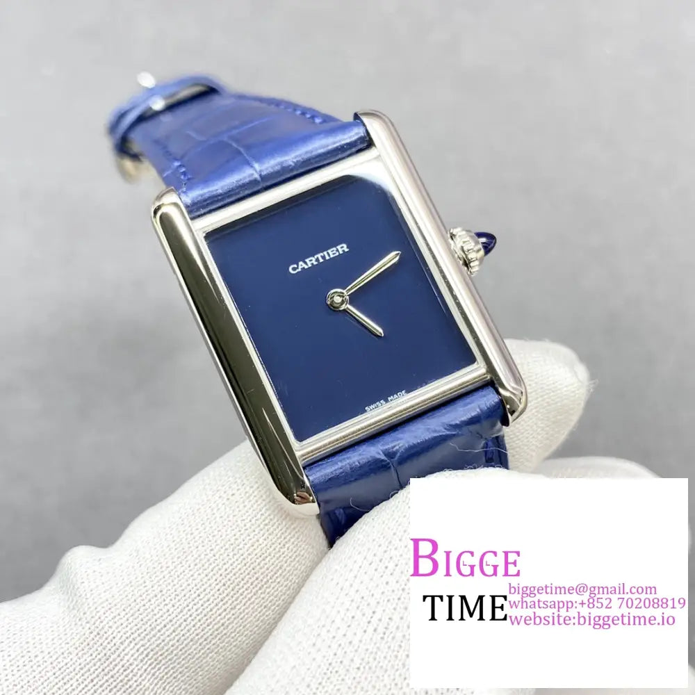 Tank Must 25Mm Blue Dial Leather Strap F1F Swiss Quartz Cartier