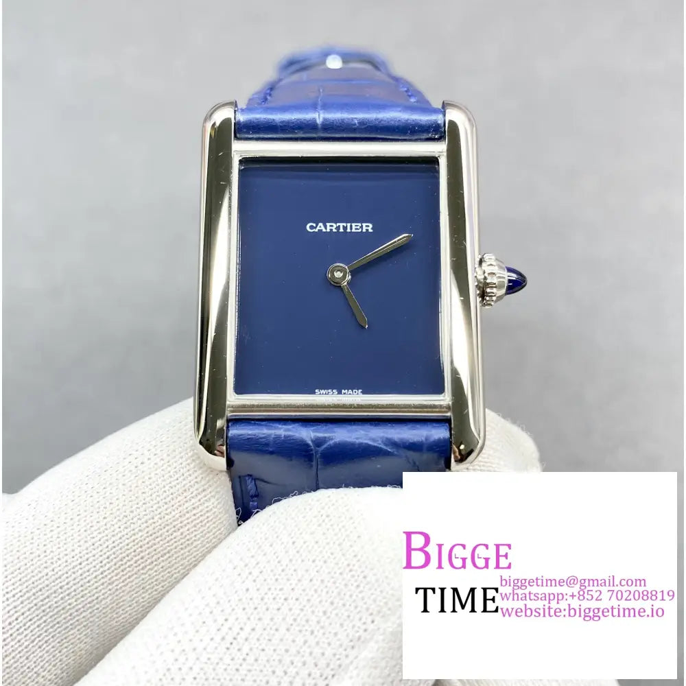 Tank Must 25Mm Blue Dial Leather Strap F1F Swiss Quartz Option1 Cartier