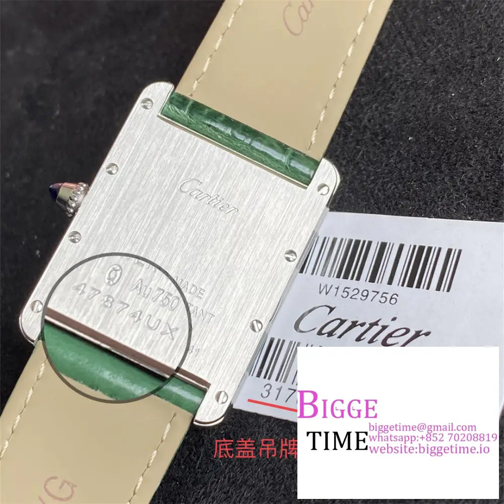 Tank Must 25Mm Green Dial Leather Strap Drf Swiss Quartz Cartier