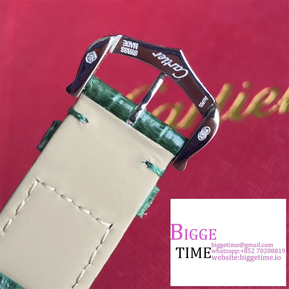 Tank Must 25Mm Green Dial Leather Strap Drf Swiss Quartz Cartier