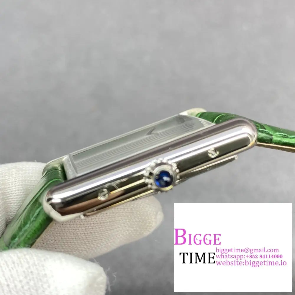Tank Must 25Mm Green Dial Leather Strap F1F Swiss Quartz Cartier