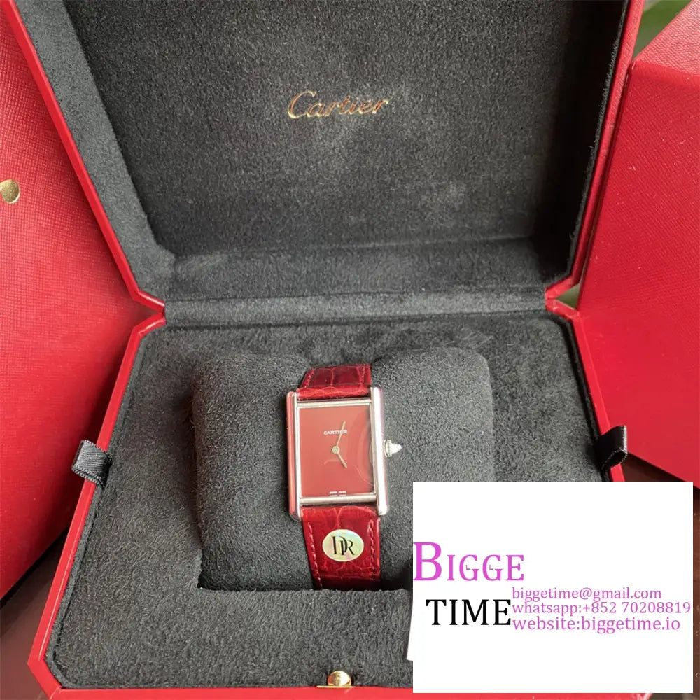 Tank Must 25Mm Red Dial Leather Strap Drf Swiss Quartz Cartier