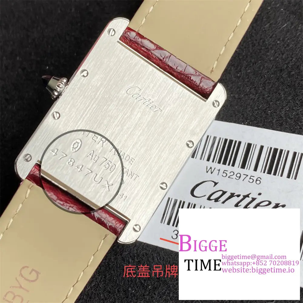 Tank Must 25Mm Red Dial Leather Strap Drf Swiss Quartz Cartier