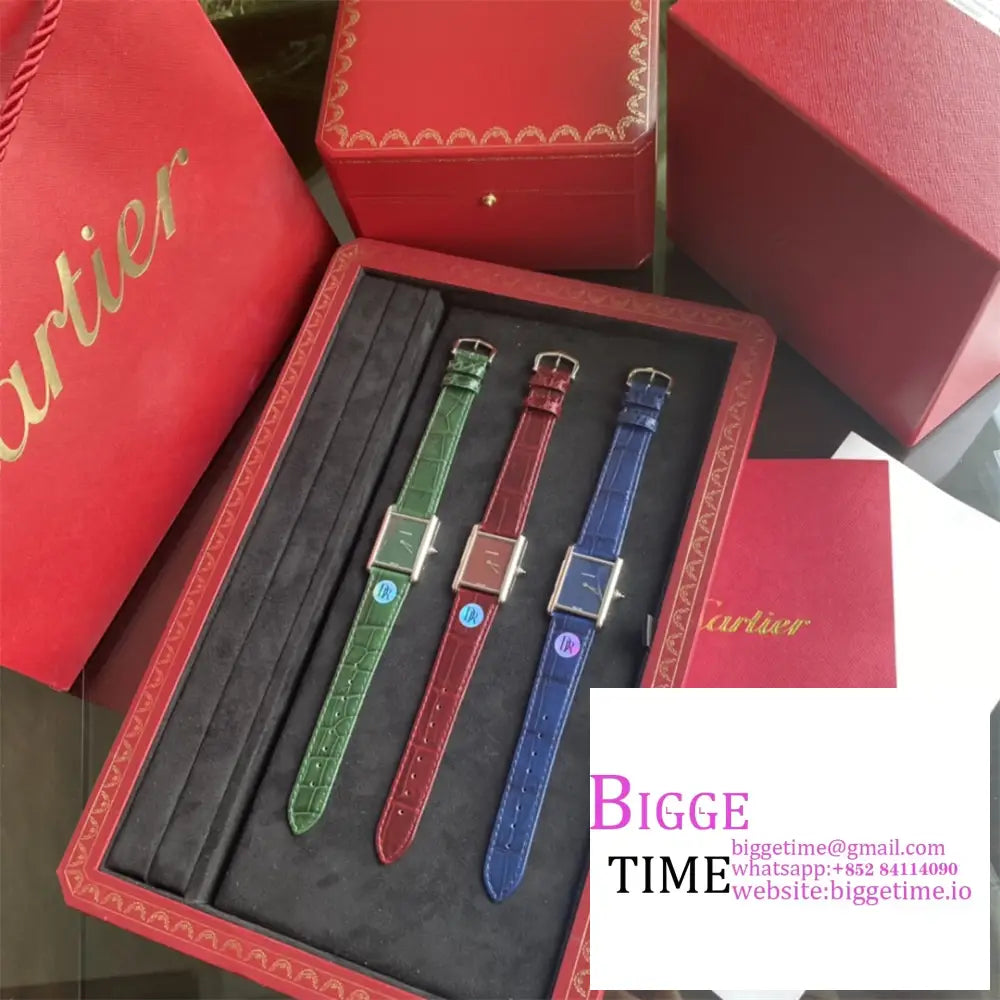 Tank Must 25Mm Red Dial Leather Strap Drf Swiss Quartz Cartier