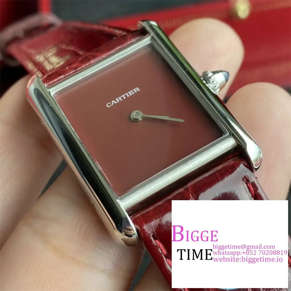 Tank Must 25Mm Red Dial Leather Strap Drf Swiss Quartz Option1 Cartier