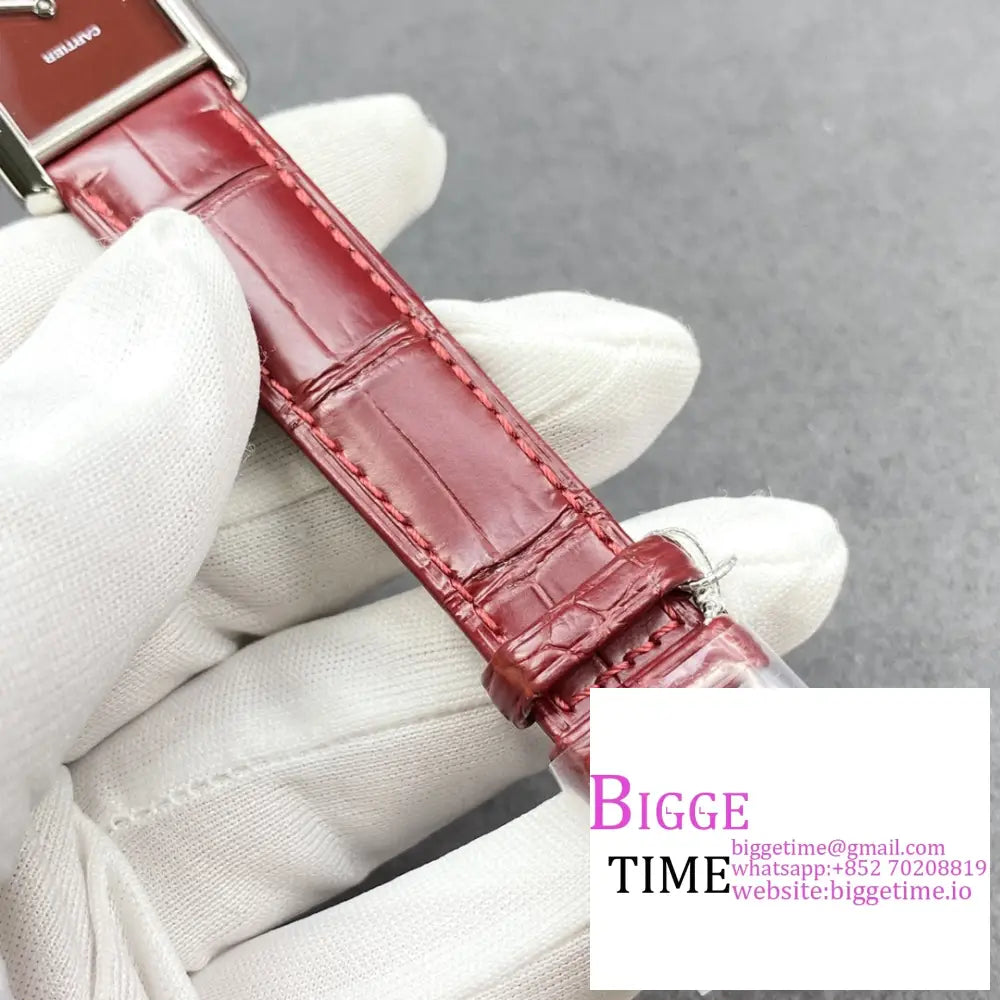 Tank Must 25Mm Red Dial Leather Strap F1F Swiss Quartz Cartier